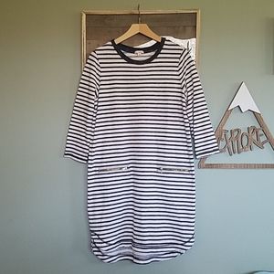 White and Navy Stripe 3/4 Sleeve Dress